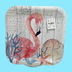 Blueink Studios Rustic Seaside Flamingo Paper Plates 9 inch